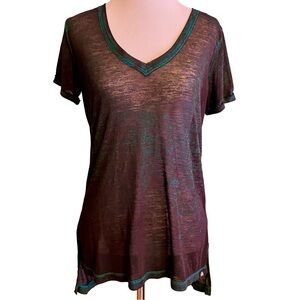 Like new Y2K Rock & Republic Lightweight Semi Sheer V Neck Teal Burn Out Tee XS